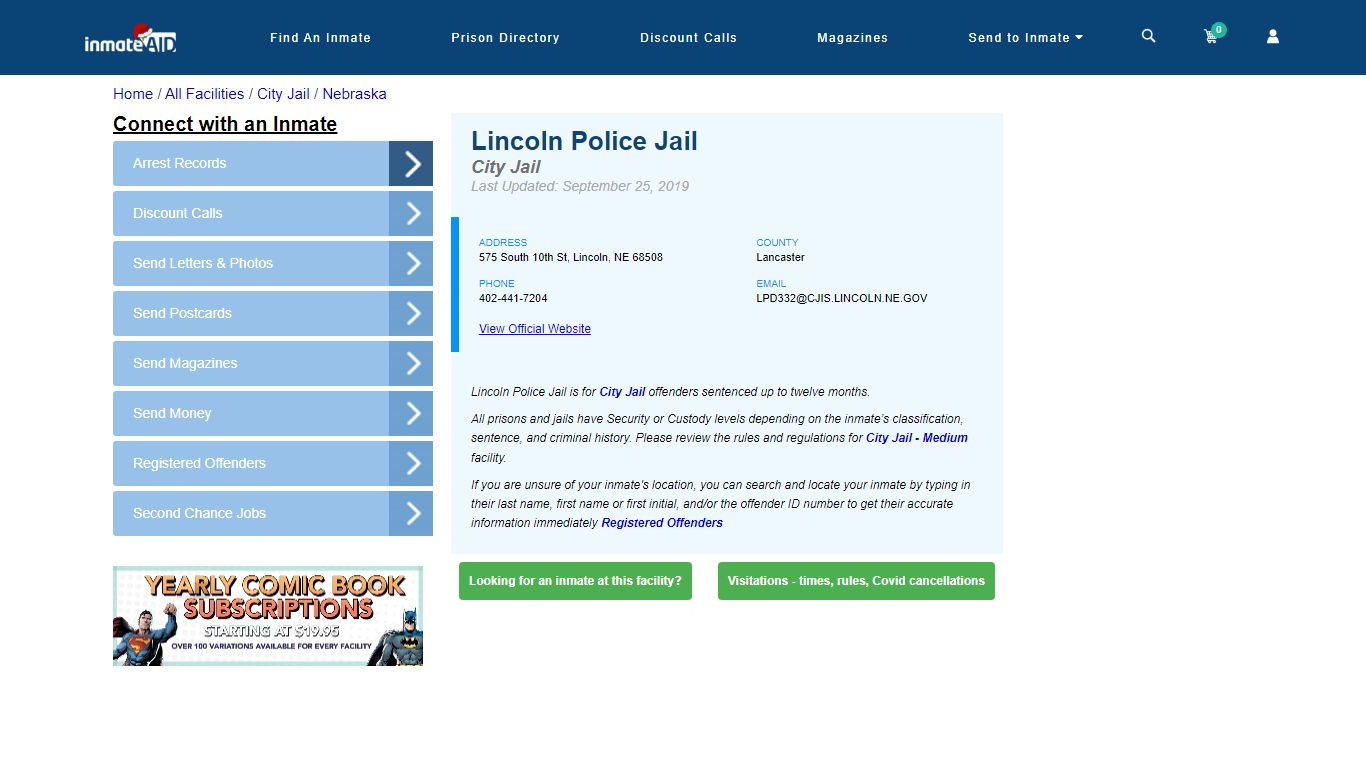Lincoln Police Jail | Inmate Locator