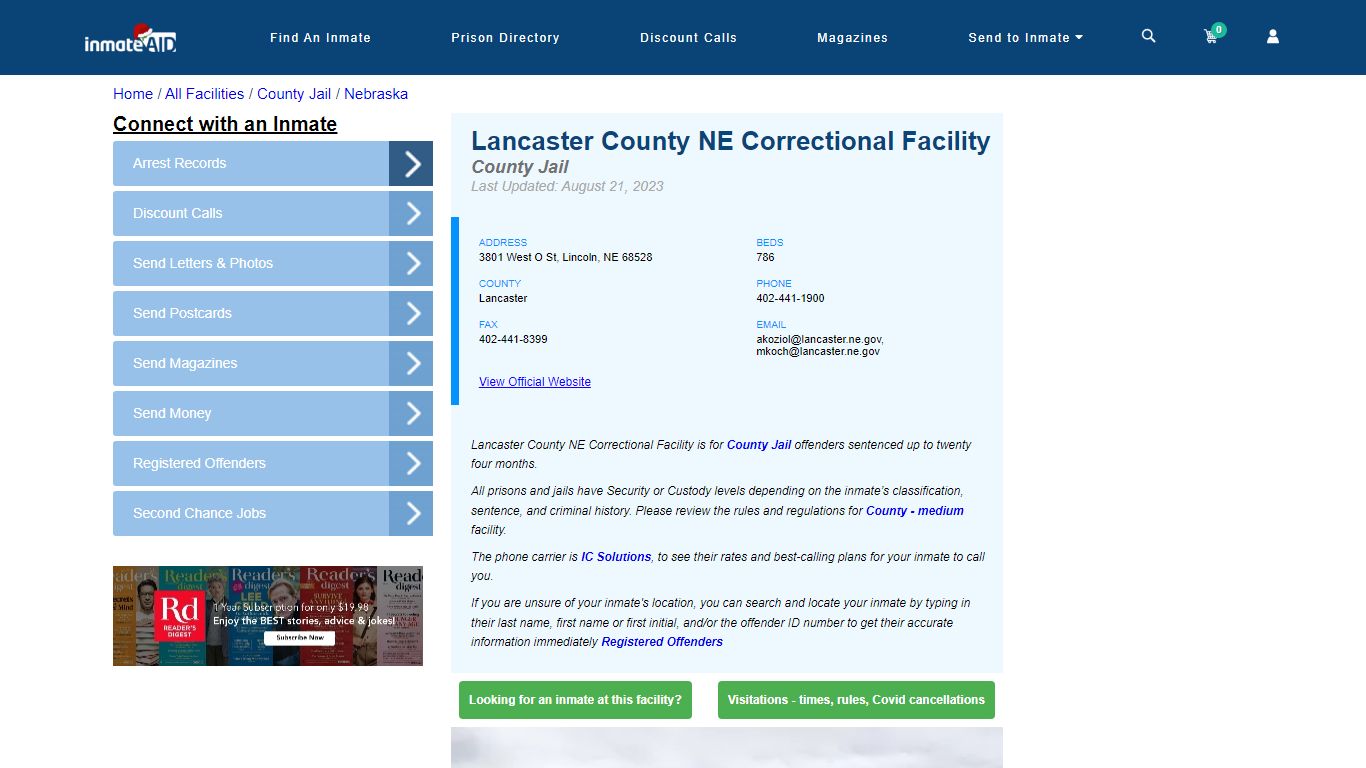 Lancaster County NE Correctional Facility - Inmate Locator - Lincoln, NE